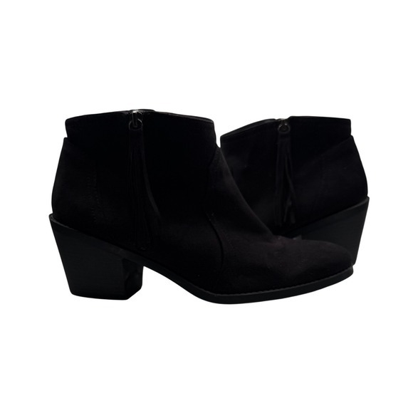 Soda Shoes - Soda Women 11 Black Suede Block Heel Side Zip Tassel Accent‎ Ankle Boots Western